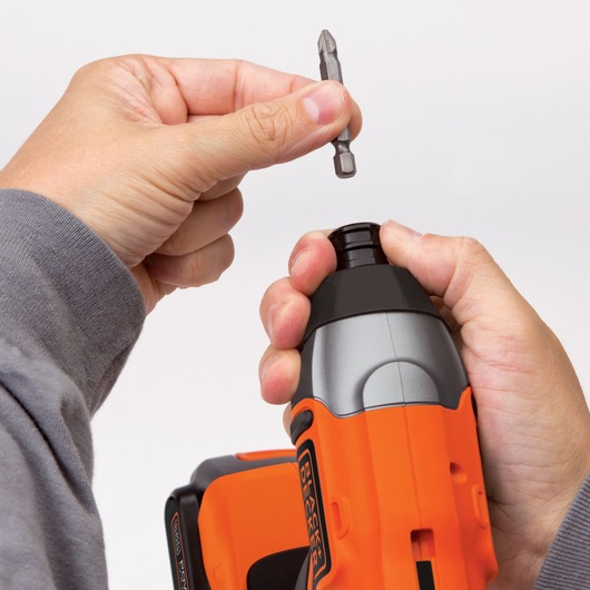Removable drill tip feature of a lithium impact driver.