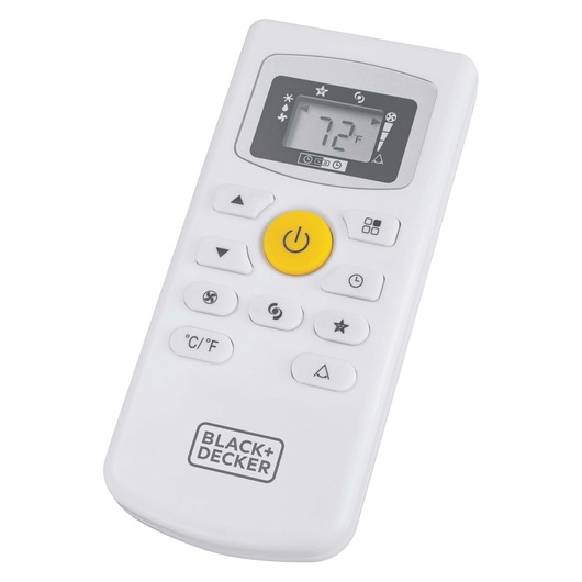 Digital display remote control feature in back plus decker portable air conditioner.